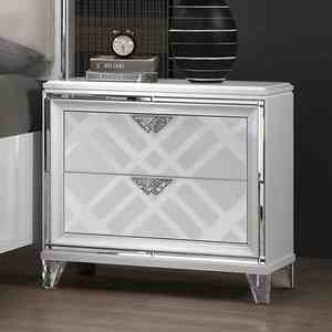 Contemporary Nightstand With Hidden Jewelry Drawer Acrylic Legs White Finish Bedroom Furniture - Product Image 1
