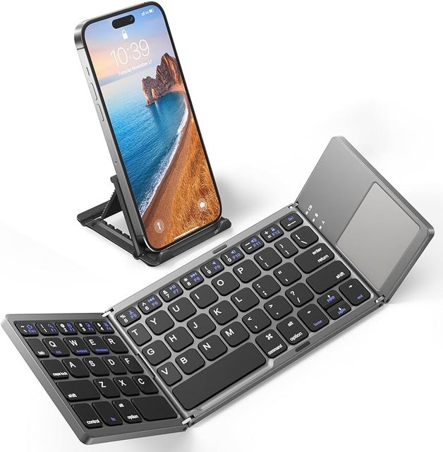 CE FCC RoHs Rechargeable Folding Keyboard with Touchpad Portable Slim Wireless Foldable Keyboard for Laptop Tablet