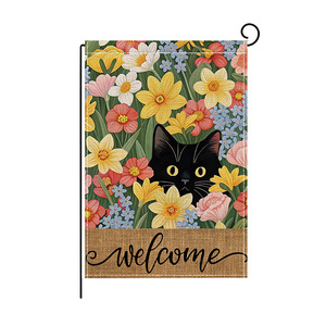 Banderas de jardín de arpillera pequeñas de doble cara con diseño de gato de bienvenida para patio, hogar y decoración exterior, venta al por mayor, primavera-<span class=keywords><strong>verano</strong></span> - Product Image 6
