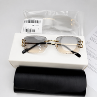 Lunettes de soleil de luxe haute qualité 00696, design sans monture taillé au diamant, protection UV400, verres dégradés, unisexe, avec étui, vente en gros