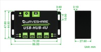 Hub USB Waveshare Kelas Industri Logam 4x Port USB 2.0 Perlindungan ESD Kecepatan Data 480Mbps Konektor USB-B 5V Tersedia
