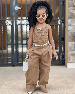 Sommer Neues Mittelgroßes und Großes Kinder-Mode-Denim-Set Westlicher Stil Hosenträger Gerade Hose Zweiteiliges Set - Product Image 4