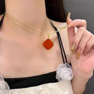 Thiết kế đồ trang sức sang trọng tùy chỉnh thực hiện bán buôn thời trang bốn lá cỏ ba lá Mặt dây chuyền tự nhiên Vỏ Đá - Product Image 5