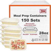 Contenants de préparation de repas réutilisables rectangulaires empilables [Lot de 150, 28 oz] Contenants alimentaires avec couvercles sans BPA, compatibles micro-ondes/lave-vaisselle/congélateur