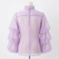 Chemisier Romantique Pastel Transparent à Volants, Blouse Sexy en Organza à Manches Lanterne, Haut Esthétique Coquette Vintage pour Femme, Personnalisable OEM