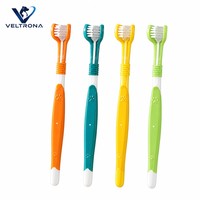 Brosse à dents pour animaux de compagnie à trois faces, imperméable, poils doux, triple nettoyage, soin buccal pour chiens et chats, brosse dentaire, poignée à motif de patte, 4 couleurs