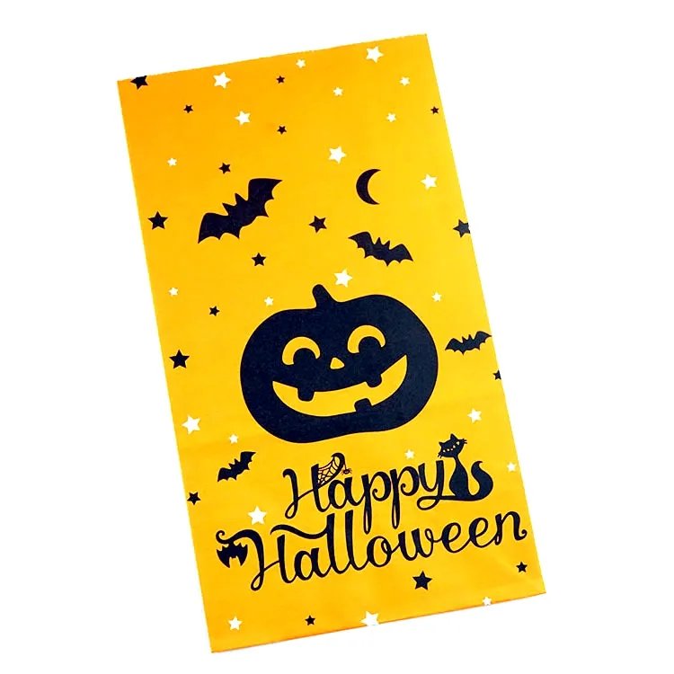 Halloween Candy Paper Orange Pumpkin Kraft Paper Bag New Square Bottom Flat Mouth Gift Bags