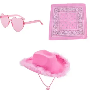 नई क्राउन हीरा Tassels डिजाइन पश्चिमी गुलाबी Cowgirl टोपी Bandanas चश्मा गुलाबी चरवाहा टोपी के लिए पार्टी शादी