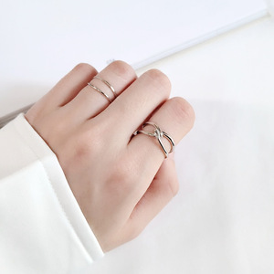925 실버 매듭 크로스 X 오픈 반지 여성 레트로 검지 반지 - Product Image 2