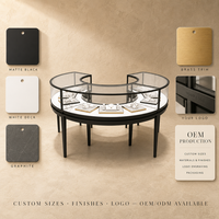 Comptoir de présentation de bijoux rond sur mesure avec vitrine incurvée en verre et éclairage LED pour mobilier de magasin de bijouterie