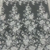 Tissu en dentelle élégant avec perles et paillettes, broderie florale en tulle pour robe de mariée pour femmes