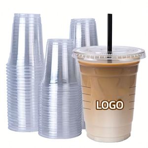Vasos Desechables Ecológicos JN de PET Transparente de 12/14/16/18/20/24 oz, con Tapas y Pajitas, 98 mm de Diámetro, Forma Plana, para Jugos, Bebidas y Burbujas - Product Image 2