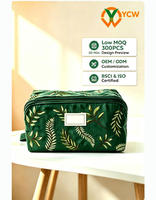 Pochette en velours brodée OEM, boîte à maquillage plate, sac de voyage pour cosmétiques, sac de rangement pour soins de la peau et maquillage