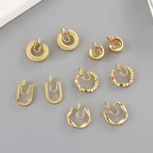 Hip-Hop Gold-Plated Copper Ear Clip Geometrically Irregular Multi-Shape Wrap Earrings Punk Style