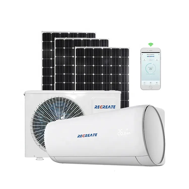 Onduleur hors réseau portable 36000 btu climatiseur solaire hybride à courant alternatif alimenté en énergie par panneau