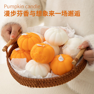 Northern Mu Pumpkin Scented Candle Soybean Mixed Wax <b>Hand</b> <b>Casting</b> Halloween Decorative Fragrance Candle - Product Image 2