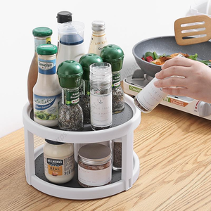 Venta al por mayor: Organizador giratorio de especias para gabinetes de cocina LMK264, estante para tarros y botellas de condimentos, de plástico, de una o dos niveles. - Product Image 3