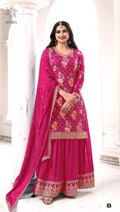 Chinon lourd avec impression numérique et broderie de séquence costume de Palazzo de travail pour la fête de mariage porter des costumes à la mode - Product Image 2