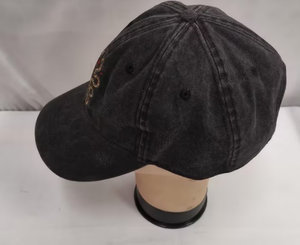<b>Black</b> Embroidered <b>Baseball</b> <b>Cap</b> Denim Look Curved Brim Casual Adjustable Hat for Streetwear - Product Image 6