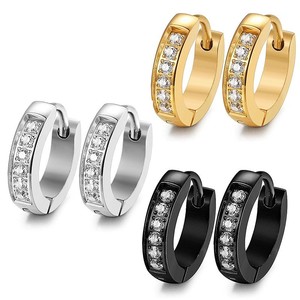 Stainless Steel <b>Huggie</b> Earrings With Diamond Channel Setting Gold <b>Silver</b> Black Unisex Everyday Wear Summer 2024 - Product Image 4