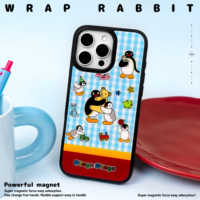 Coque de téléphone magnétique pour iPhone 17/17 Pro/17 Pro Max/16/16 Pro/16 Pro Max avec bordure noire dorée motif pingouin et doublure floquée