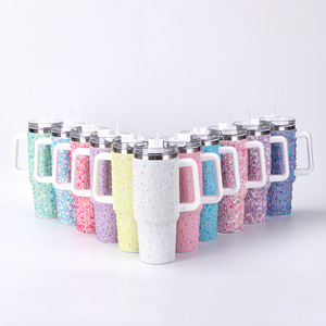 แก้ว<span class=keywords><strong>ไข่มุก</strong></span>40ออนซ์ประดับด้วยพลอยเทียมขวดน้ำเก็บความร้อนสีสันสดใสแก้วมักทำด้วยมือตามสั่ง - Product Image 2