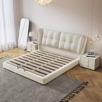Table de Chevet Luxe Style Crème Moderne en Tissu et Cuir, Réglable, Souple et Polyvalente, pour Chambre à Coucher, Meuble de Rangement, Taille King - Grande Vente