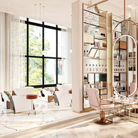 Ensemble de mobilier de salon de coiffure moderne et personnalisé avec station de barbier sur mesure et éclairage LED pour salon de luxe