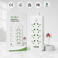 Multiprise universelle 8 voies pour usage domestique, 10A 2500W, en laiton, IP44, avec protection contre les surcharges et les surtensions, et porte-prise de sécurité