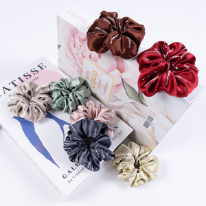 Élastique <span class=keywords><strong>à</strong></span> cheveux en soie 30 mommes, motif diamants, couleur unie, 4 cm, taille personnalisée, 100 % soie de mûrier 6A, marque Aisiyu, vente en gros de mode - Product Image 2