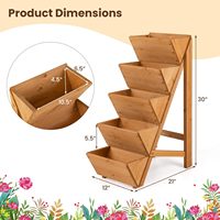 Rak Tanaman Bertingkat BH Indoor Outdoor dari Kayu Bambu, Kotak Penanam Terangkat 5 Tingkat, Tempat Tanam Vertikal untuk Teras, Halaman, Balkon