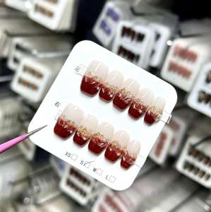 Luxus Falsche Nägel Geschenk verpackung Box Französisch Acryl Nagels pitzen <span class=keywords><strong>Bling</strong></span> Long Coffin Ballet Square Drücken Sie auf die Nägel - Product Image 3