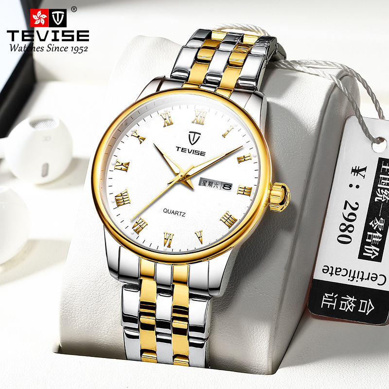 Tevise Watch Classic Luxury Men Gold Mechanical Waterproof Wrist Watch or Quartz Watch Ip Hop/hip Hop Jewelry/bust