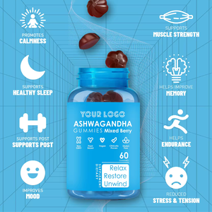 Suplemento dietético OEM, gomitas de Ashwagandha, mezcla de hierbas, ayuda a la relajación y mejora del estado de ánimo, potenciador inmunológico, 60 gomitas - Product Image 3