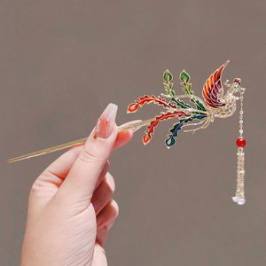 Nuevo Pasador de Pelo Estilo Chino con Borla de Perlas, Adorno para el Cabello con Diamantes de Imitación y Esmalte, Diseño Dragón y Fénix, Horquilla para Peinado - Product Image 2