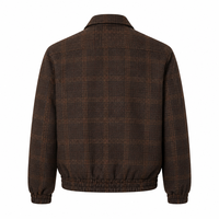 Veste en laine mélangée à 50% pour homme avec logo personnalisé, veste bomber à carreaux vintage brun foncé, fermeture éclair intégrale, ourlet élastique