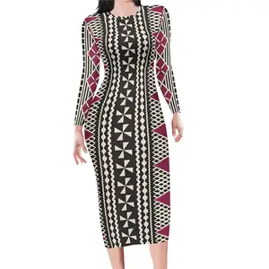 Tongan Tribal polinesiano personalizado para mujer, ropa de invierno con estampado de lona, Ropa de baile exótica para mujer, vestido de noche de talla grande elegante