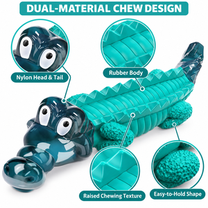 Giocattolo per Cani in Nylon e Gomma a Doppio Materiale, Forma di Coccodrillo 3D, Giocattolo da Masticare Dentale Bionico per Cani Aggressivi e <span class=keywords><strong>Pitbull</strong></span> - Product Image 2