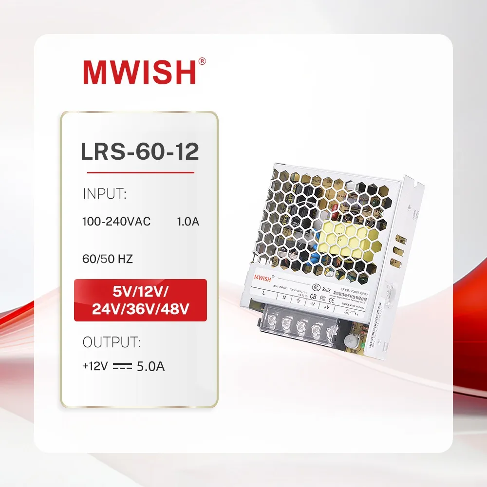 Mwish LRS-60-12 dẫn lái xe 60W dẫn cung cấp điện 5A 12V chuyển mạch cung cấp điện biến áp SMPS