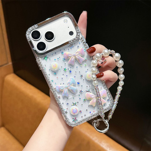 Gradient Seashell <b>Bow</b> Butterfly Mobile Phone case for iPhone 17 16 15 Pro Max Beads iridescent shell Rainbow Ombre back Cover - Product Image 1