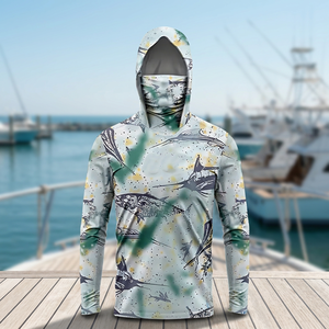 Men's UPF 50 Hooded Quick Dry Fishing <b>Shirt</b> with Face Mask Long Sleeve UV Protection Breathable Comfortable Sun Jersey - Product Image 2