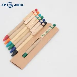 Zeamor geri dönüşüm çevre dostu promosyon Logo kişiselleştirilmiş Ballpoint tükenmez ahşap klip ile geri dönüşümlü kağıt kalem - Product Image 2