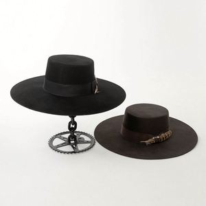 Sombrero Fedora Retro Británico de Moda, 100% Lana, Copa Plana, con Adorno de Plumas y Cinta Decorativa, para Invierno - Product Image 1