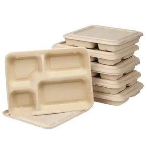 Afhalen Voedselcontainers Eco Composteerbaar Clamshell 3 Compartiment Nemen Eco-Vriendelijk Suikerriet Voor Restaurant