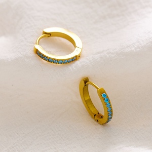 Non Tarnish Fine Fashion Jewelry 18K Gold Plated Stainless Steel Small Hoop <b>Earrings</b> Zircon Hoop Huggie <b>Earrings</b> for Women - Product Image 4