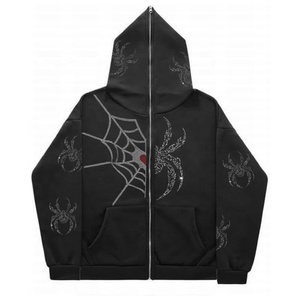 Custom 400GSM 500GSM 550GSM peso pesante strass con stampa grafica su viso Oversize Full Zip up felpe con cappuccio per l'inverno - Product Image 1