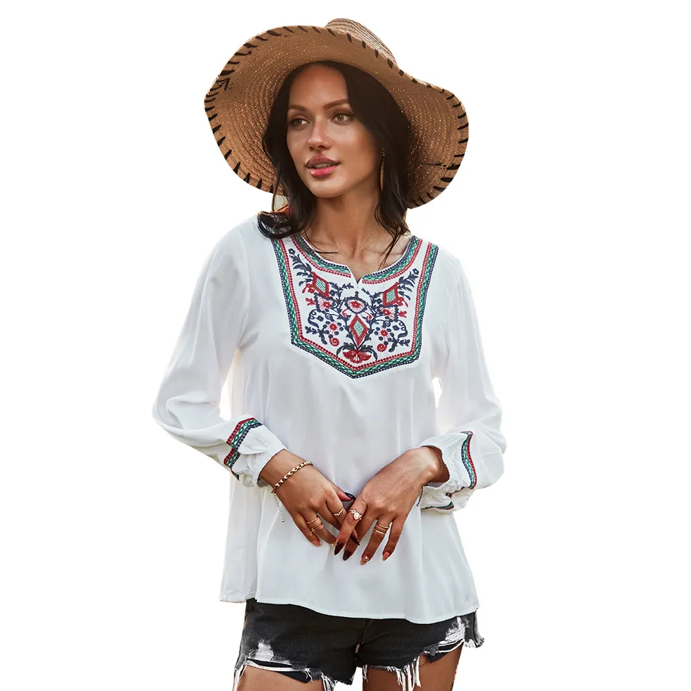 Ladies' Blouses Tops 2021新スタイルWomenのSummer Casual Embroidered Blouse Short Sleeve Tops