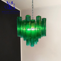 Lustre vintage médiéval français, suspension en verre texturé émeraude superposé, luxe pour villa, salon, salle à manger, chambre