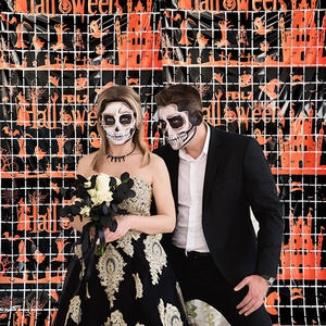 Décorations d'Halloween : Rideaux carrés et décorations suspendues pour fêtes, motifs citrouille - Product Image 1