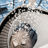 Luminaires suspendus en verre et pierre faits à la main de style moderne, pour plafonds hauts, escaliers d'hôtel, villas, grands lustres longs